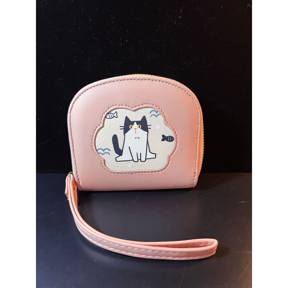 Cute‎ Black Tuxedo Cat small Zip Pink Wallet Bag NWT